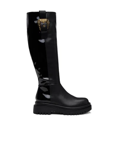 Versace Jeans Couture Baroque Buckle Boots In Black