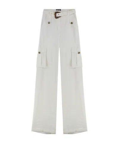 Versace Jeans Couture Baroque Buckle Cargo Trousers In White