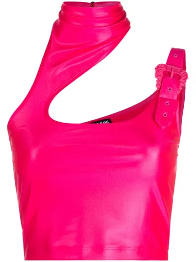 Versace Jeans Couture Baroque-buckle Cropped Top In Rosa