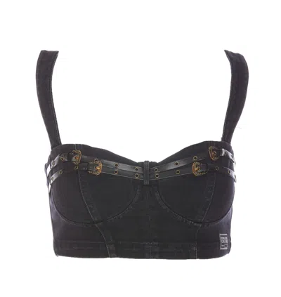 VERSACE JEANS COUTURE BAROQUE BUCKLE DENIM TOP