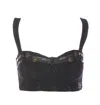 Versace Jeans Couture Baroque Buckle Denim Top With Heart Neck In Black