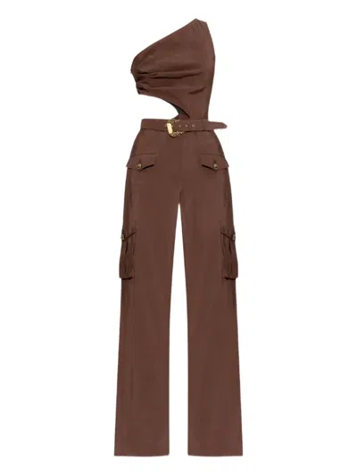 Versace Jeans Couture Baroque-buckle Jumpsuit In Brown