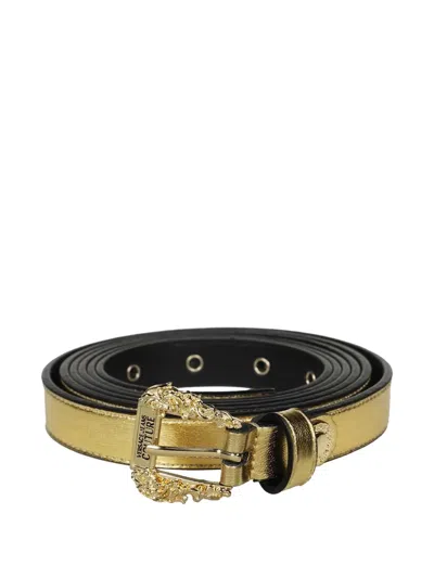Versace Jeans Couture Baroque-buckle Leather Belt In Gold