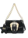 Versace Jeans Couture Baroque-buckle Quilted Shoulder Bag In Black