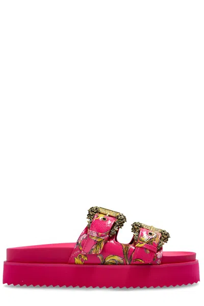 Versace Jeans Couture Baroque Buckle Sandals In Pink