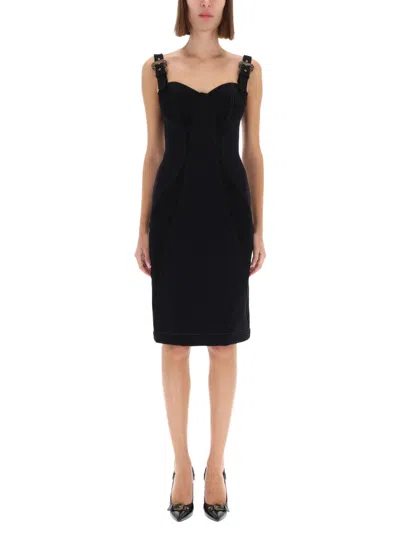 Versace Jeans Couture Baroque Buckled Dress In Black