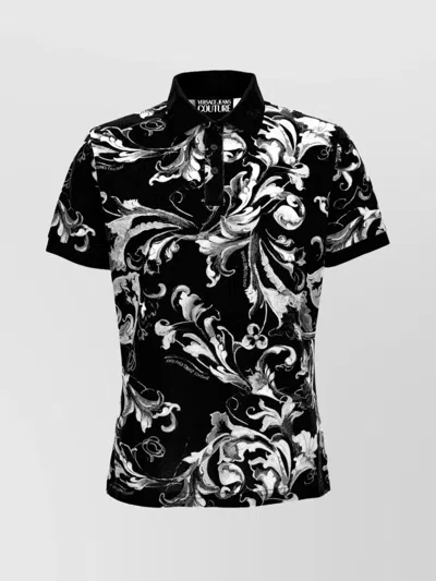 Versace Jeans Couture Baroque Design Short Sleeve Polo T-shirt In Black