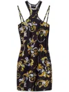 Versace Jeans Couture Mini Dress With "outline Baroque" Print In Black