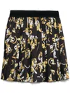 Versace Jeans Couture Logo Waistband Pleated Floral Skirt In Black