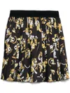 Versace Jeans Couture Logo Waistband Pleated Floral Skirt In Black