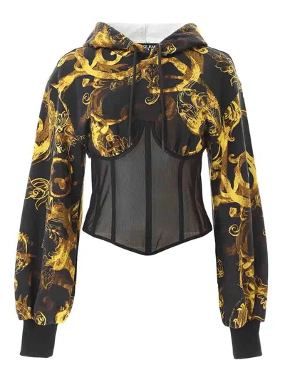 Versace Jeans Couture Baroque Hoodie Bustier In Black