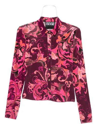 VERSACE JEANS COUTURE BAROQUE-INSPIRED FITTED SHIRT IN DEEP BURGUNDY