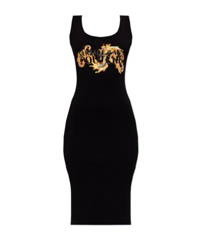 Versace Jeans Couture Baroque Logo Bodycon Dress In Black