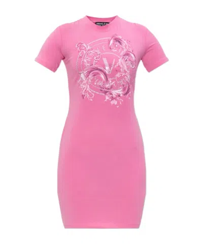 Versace Jeans Round Neck Dress In Pink