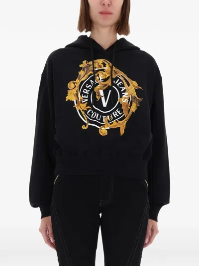 Versace Jeans Couture Hooded Knitwear With Long Sleeves And Cuffs In Black