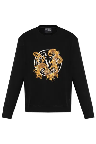 Versace Jeans Long-sleeved Crew Neck Sweatshirt In Black