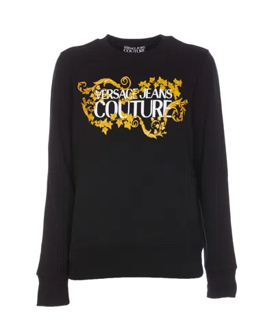 Versace Jeans Couture Baroque Logo Sweatshirt In Nero E Oro