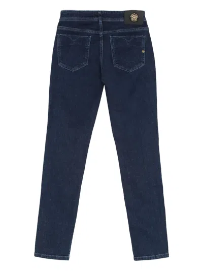 Versace Jeans Couture Baroque-motif Jeans In Blue