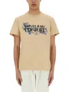 Versace Jeans Couture Baroque Logo Crew Neck T-shirt In Beige