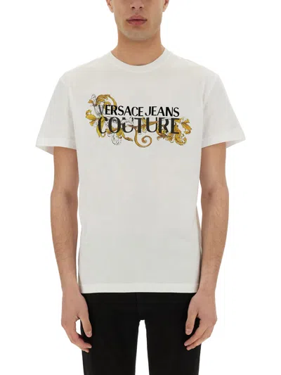 Versace Jeans Couture Baroque Logo Crew Neck T-shirt In White