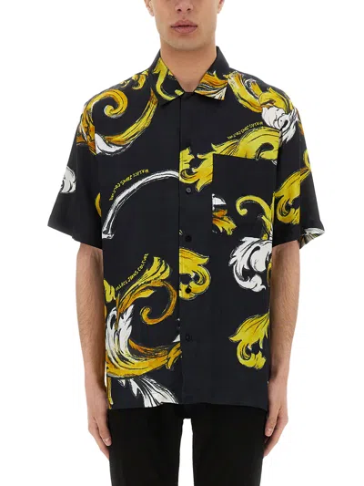 Versace Jeans Couture Baroque Outline Print Shirt In Black