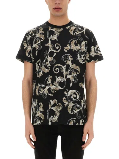 Versace Jeans Couture Baroque Print Crew Neck T-shirt In Black
