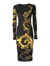 Versace Jeans Couture Long Sleeve Bodycon Dress With Iconic Logo And Elegant Print In Black