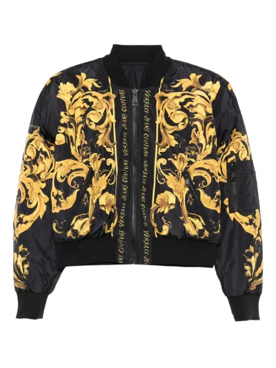 Versace Jeans Couture Baroque-print Bomber Jacket In Black