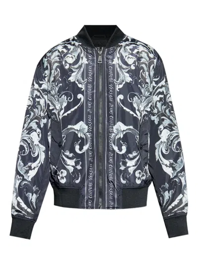 Versace Jeans Couture Baroque-print Bomber Jacket In Black