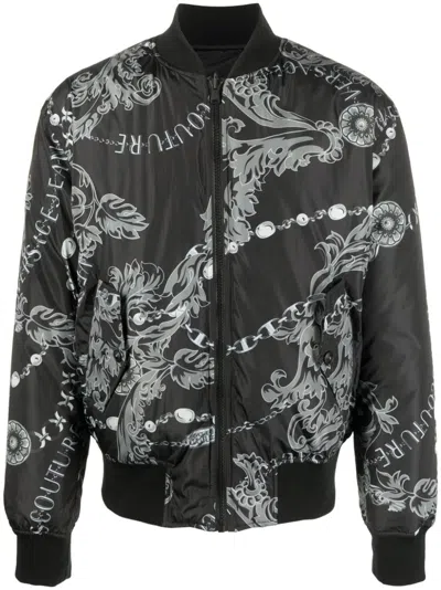 Versace Jeans Couture Baroque-print Bomber Jacket In Black