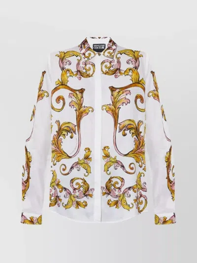 VERSACE JEANS COUTURE BAROQUE PRINT COLLARED SHIRT WITH CURVED HEM