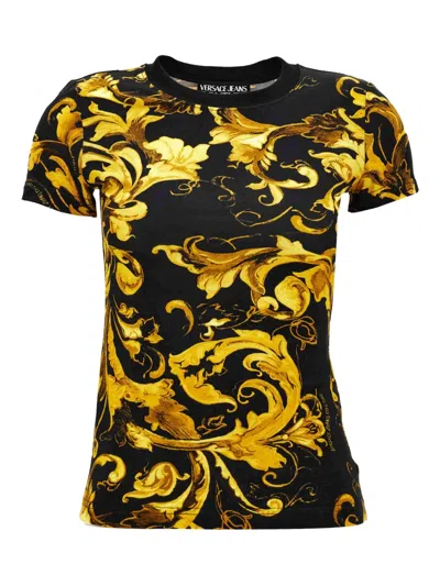 Versace Jeans Couture Baroque-print Cotton T-shirt In Black