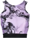 Versace Jeans Couture Cropped Top With Luxurious Fabric Blend And Distinctive Print In Purple