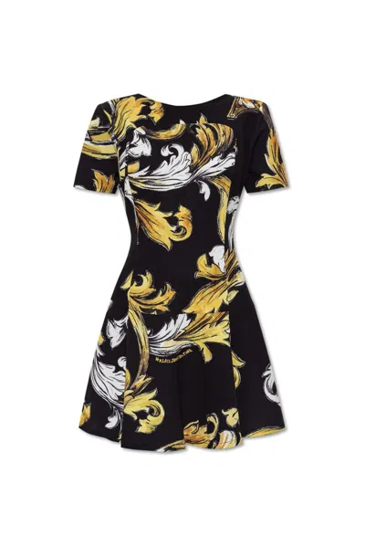 Versace Jeans Couture Barocco Mini Dress In Black