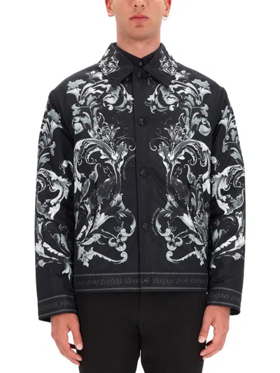Versace Jeans Couture Buttoned Baroque Print Jacket In Black