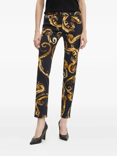 Versace Jeans Couture Baroque-print Jeans In Black