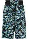 Shop Versace Jeans Couture Baroque-print Knee-length Shorts In Black