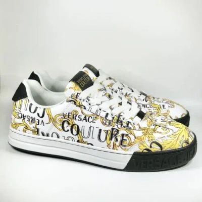 Pre-owned Versace Jeans Couture Baroque Print Leather Sneakers Size 11us/44it In White