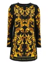 Versace Jeans Couture Baroque-print Long-sleeve Midi Dress In Black