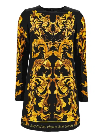 VERSACE JEANS COUTURE BAROQUE-PRINT LONG-SLEEVE MIDI DRESS