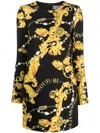 Versace Jeans Couture Baroque-print Long-sleeve Minidress In Black