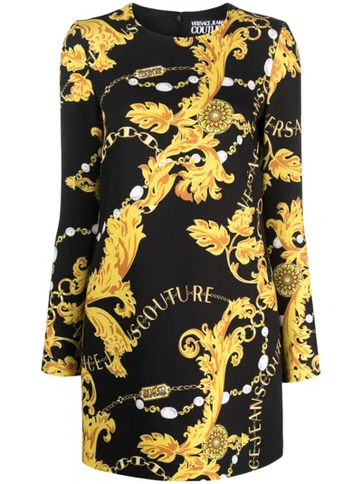 Versace Jeans Couture Baroque-print Long-sleeve Minidress In Black