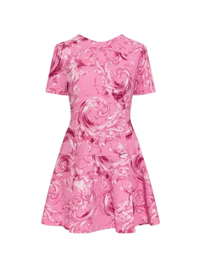 Versace Jeans Couture Baroque-print Mini Dress In Pink