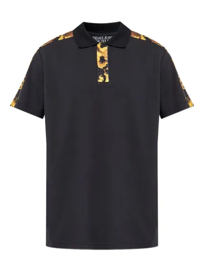 Versace Jeans Couture Baroque-print Panel Polo Shirt In Black
