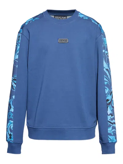 Versace Jeans Couture Baroque-print Panelled Sweatshirt In Blue