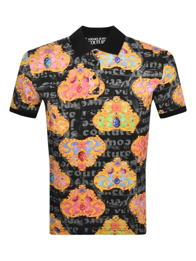 Versace Jeans Couture Baroque-print Polo Shirt In Black