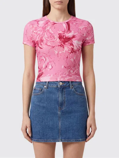 Versace Jeans Couture Baroque Print Polyester T-shirts In Pink