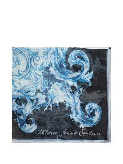 Versace Jeans Couture Baroque Print Scarf In Blue