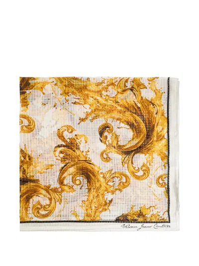 Versace Jeans Couture Baroque Print Scarf In Yellow