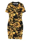 Versace Jeans Couture Baroque-print Short-sleeve Mini Dress In Black